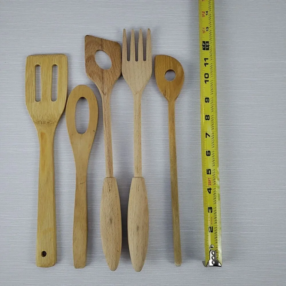 Wood Cooking Utensils Spoon Fork Chopper Spatula 5 Pcs Lot